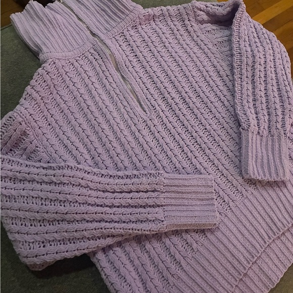 Aerie Cable Car Quarter Zip Soft  Purple Oversize Sweater Size M - Picture 2 of 6